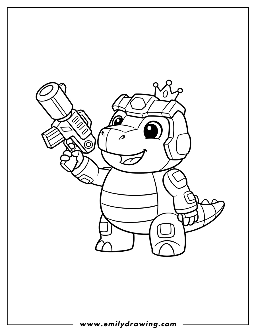 Free to print drawing of cartoon Grimlock Preschoolers holding a blaster