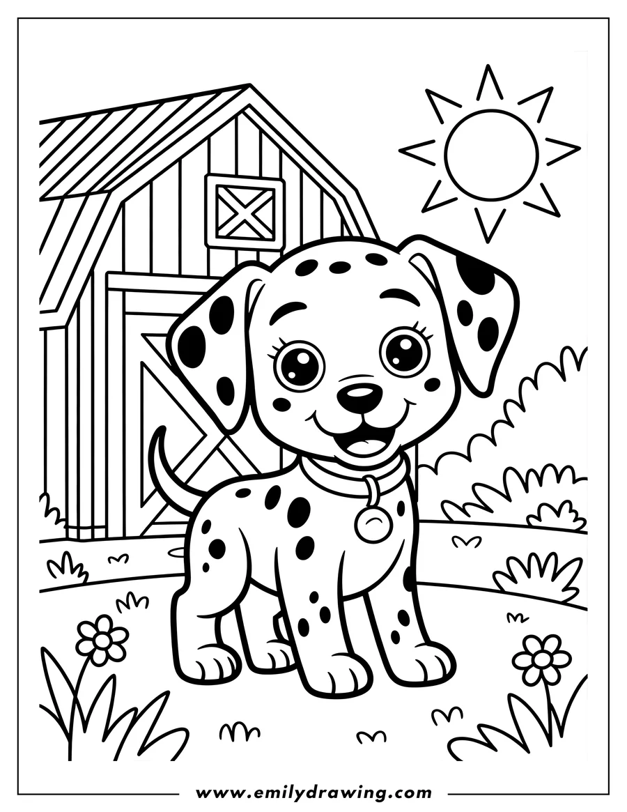 Free printable coloring sheet of dalmatian puppy