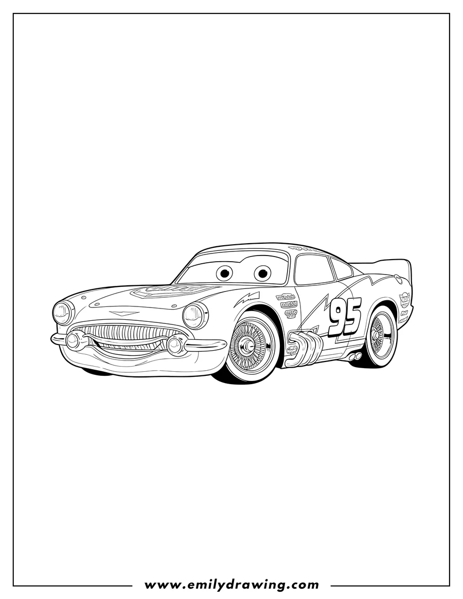 Coloring page for kids: lightning Mcqueen Lowrider, with classic body, chrome grille and dual headlights