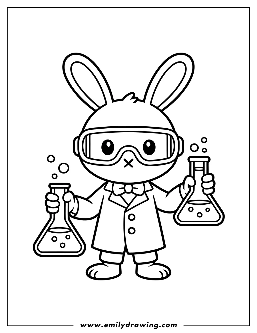 Doodle style coloring picture of rabbit Scientist