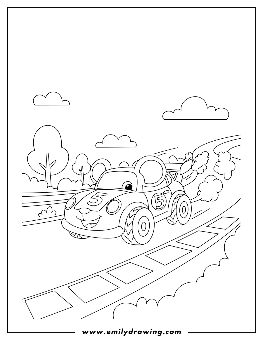 Vector style outline of race Car Scaled speeding on a track