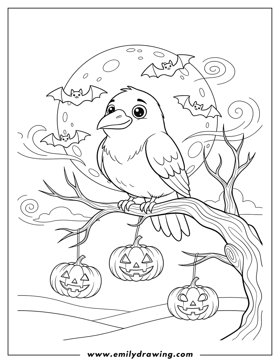 Linear illustration of raven