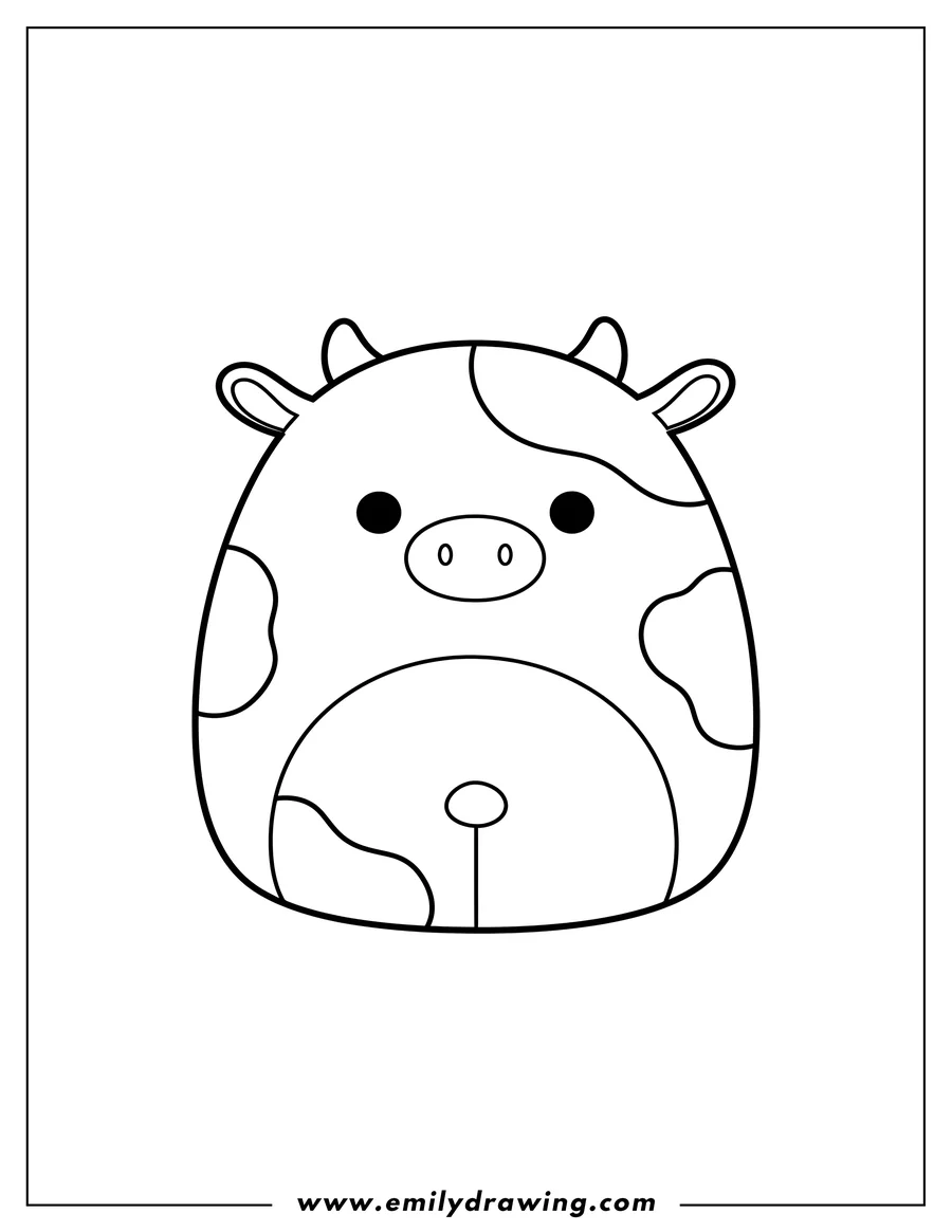 Free printable coloring sheet of cute Ronnie Cow Squishmallow coloring page with spots