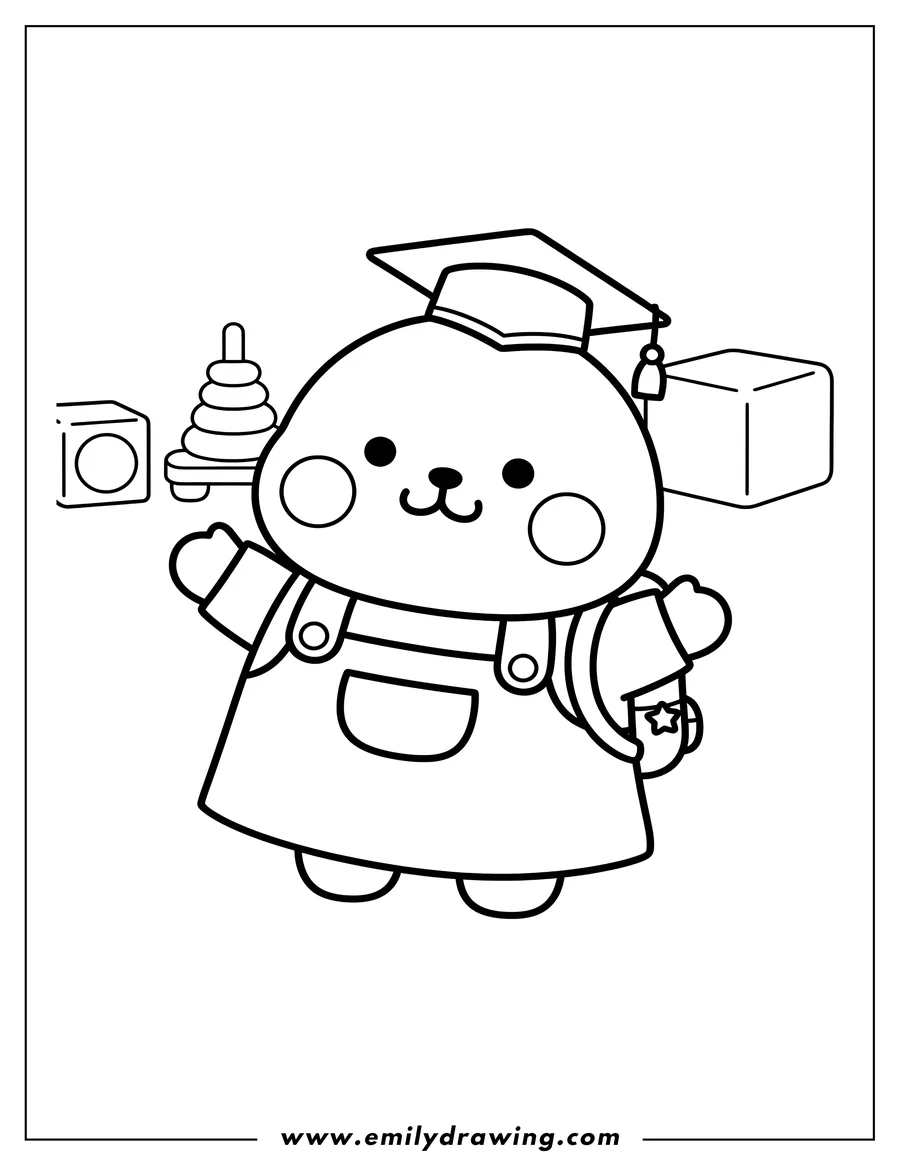 Linear illustration of cute, round Baby Molang Preschooler