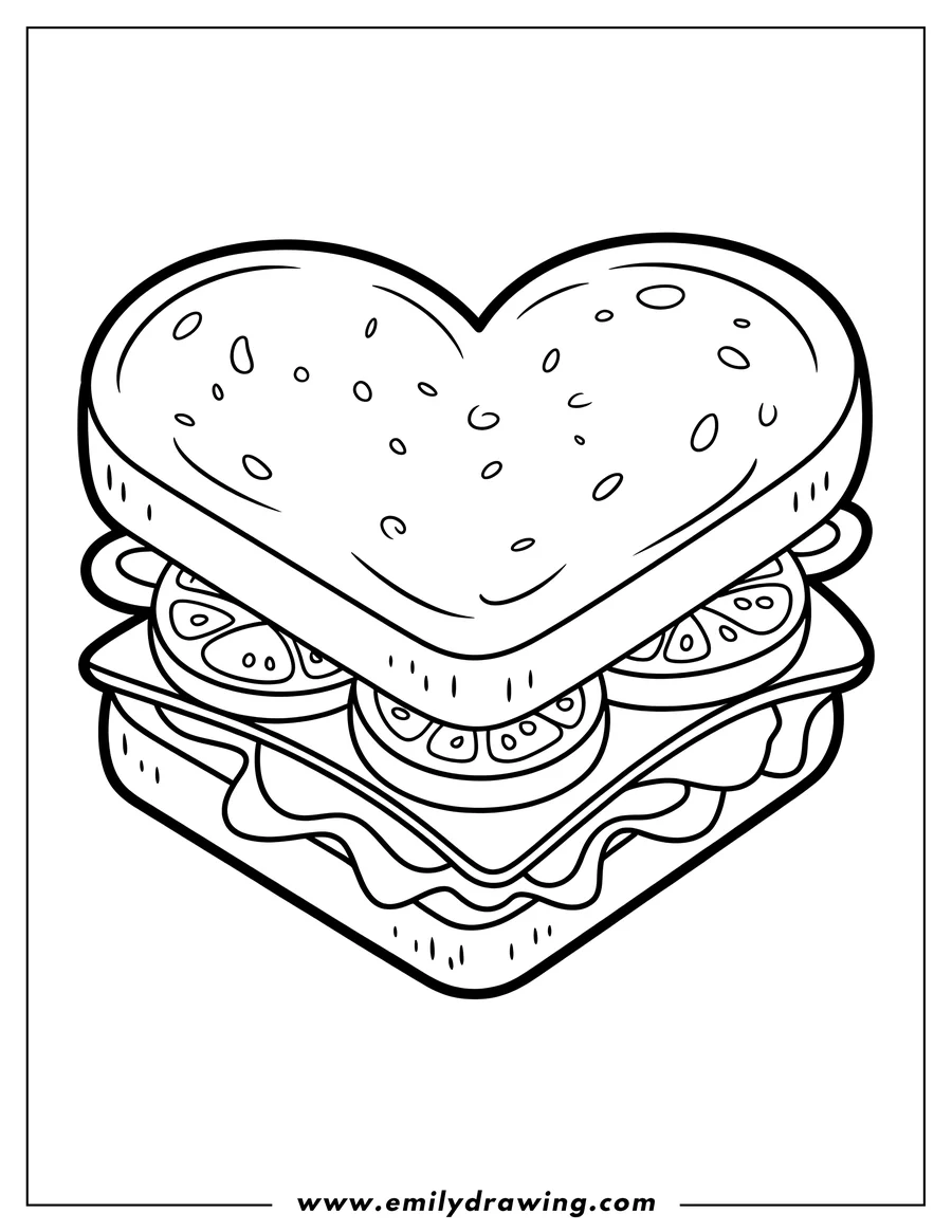 Full page coloring image of sandwich