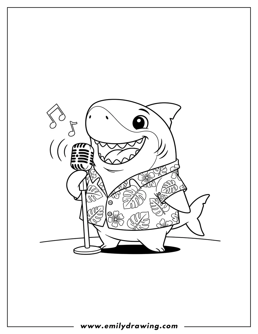 Printable line art of shark