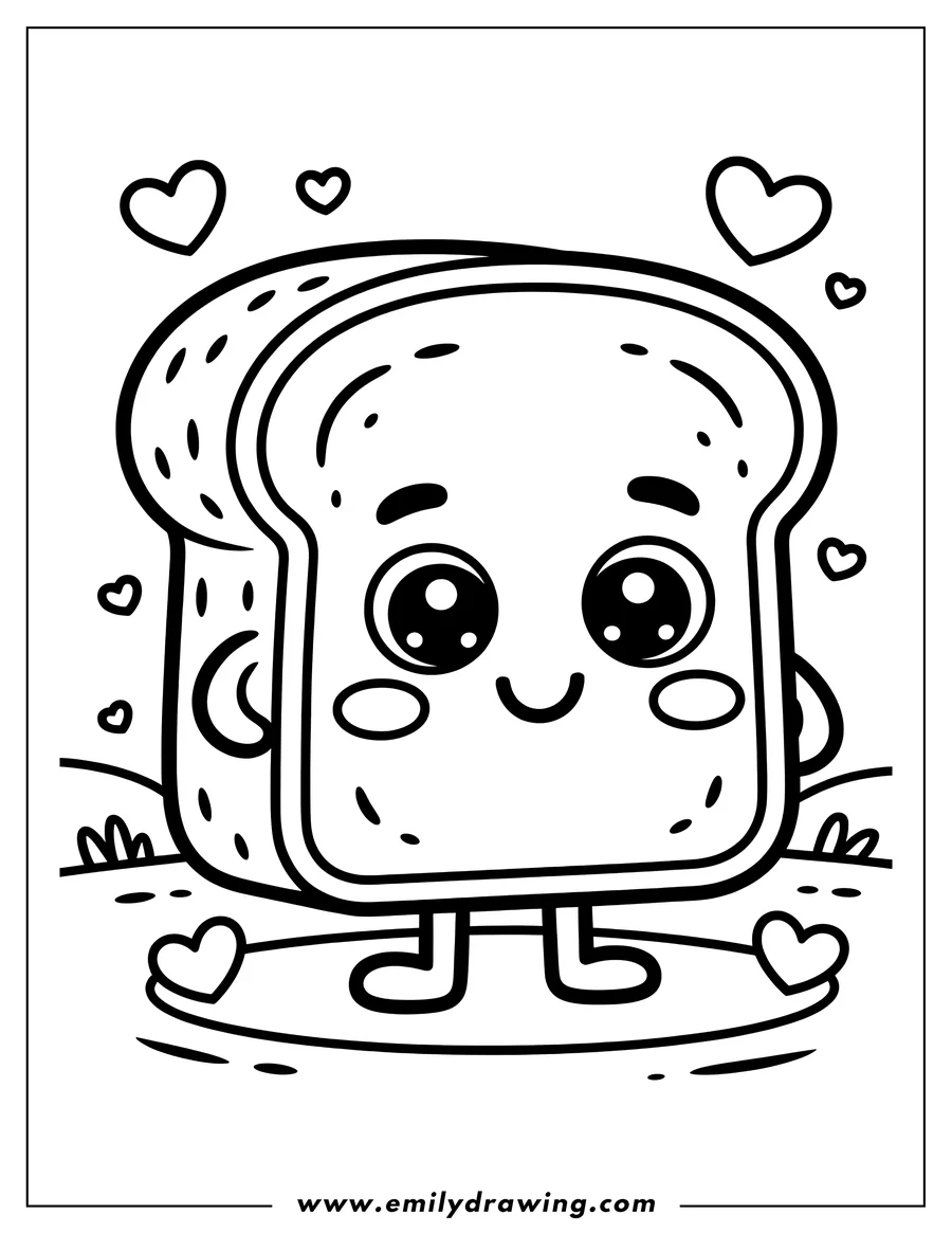 Black and white line art of slice of Bread