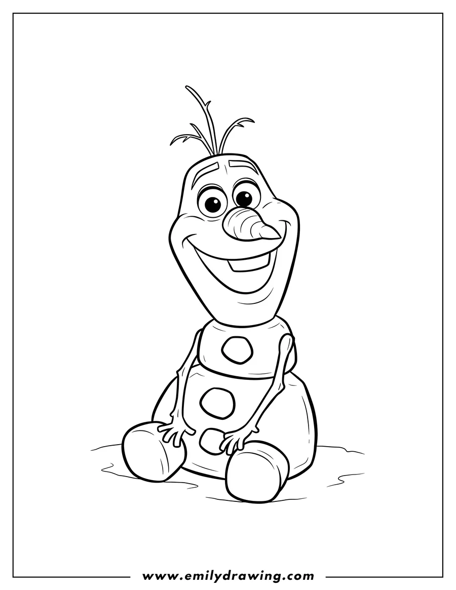 High quality printable smiling Olaf sitting for coloring