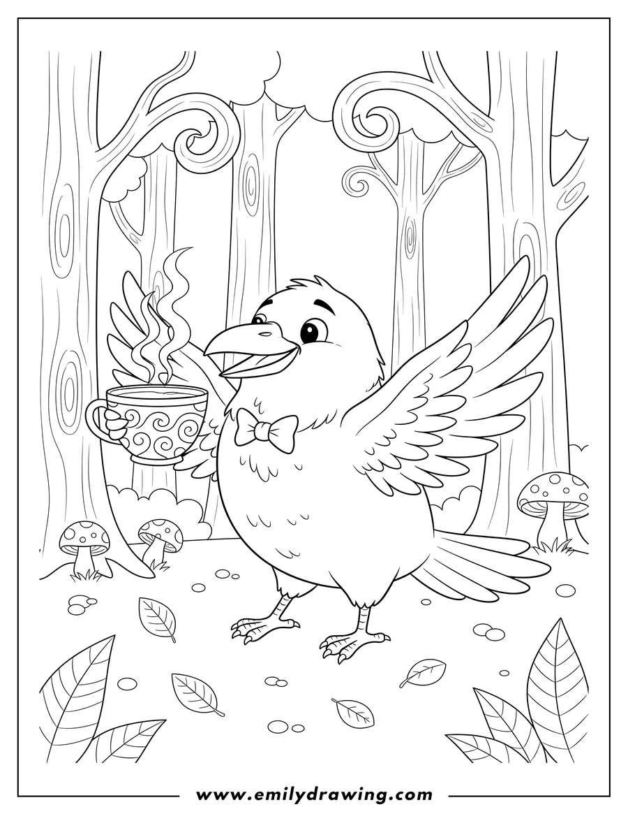 Black and white line art of raven