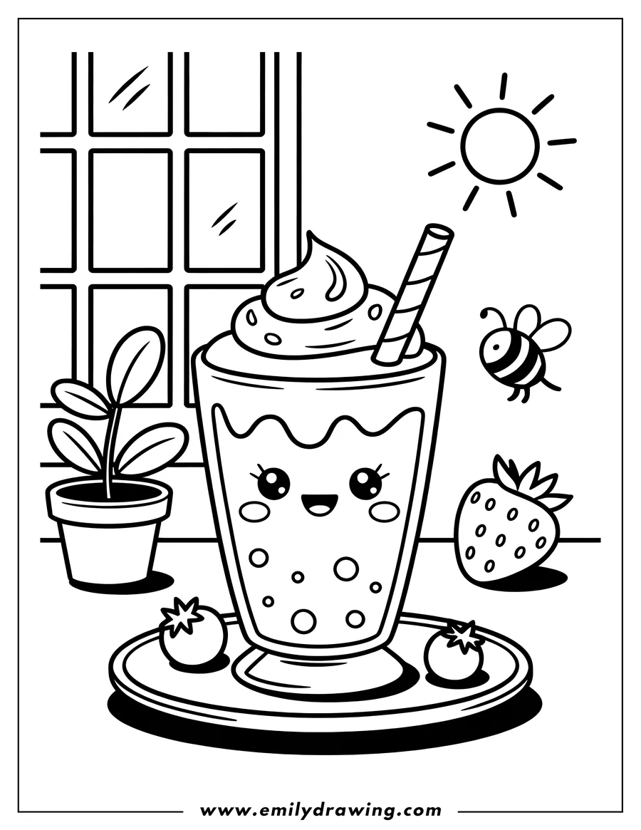 Black and white line art of smoothie