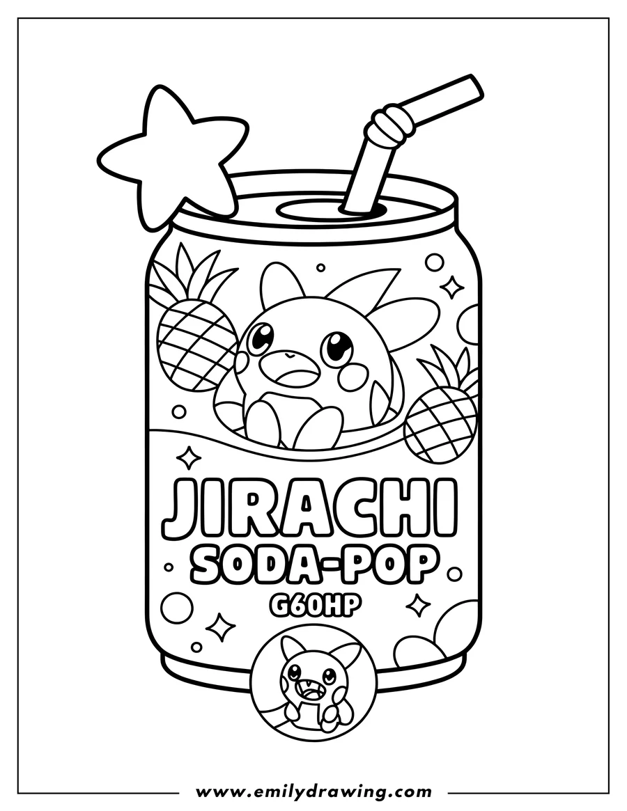 Black and white line art of soda Can