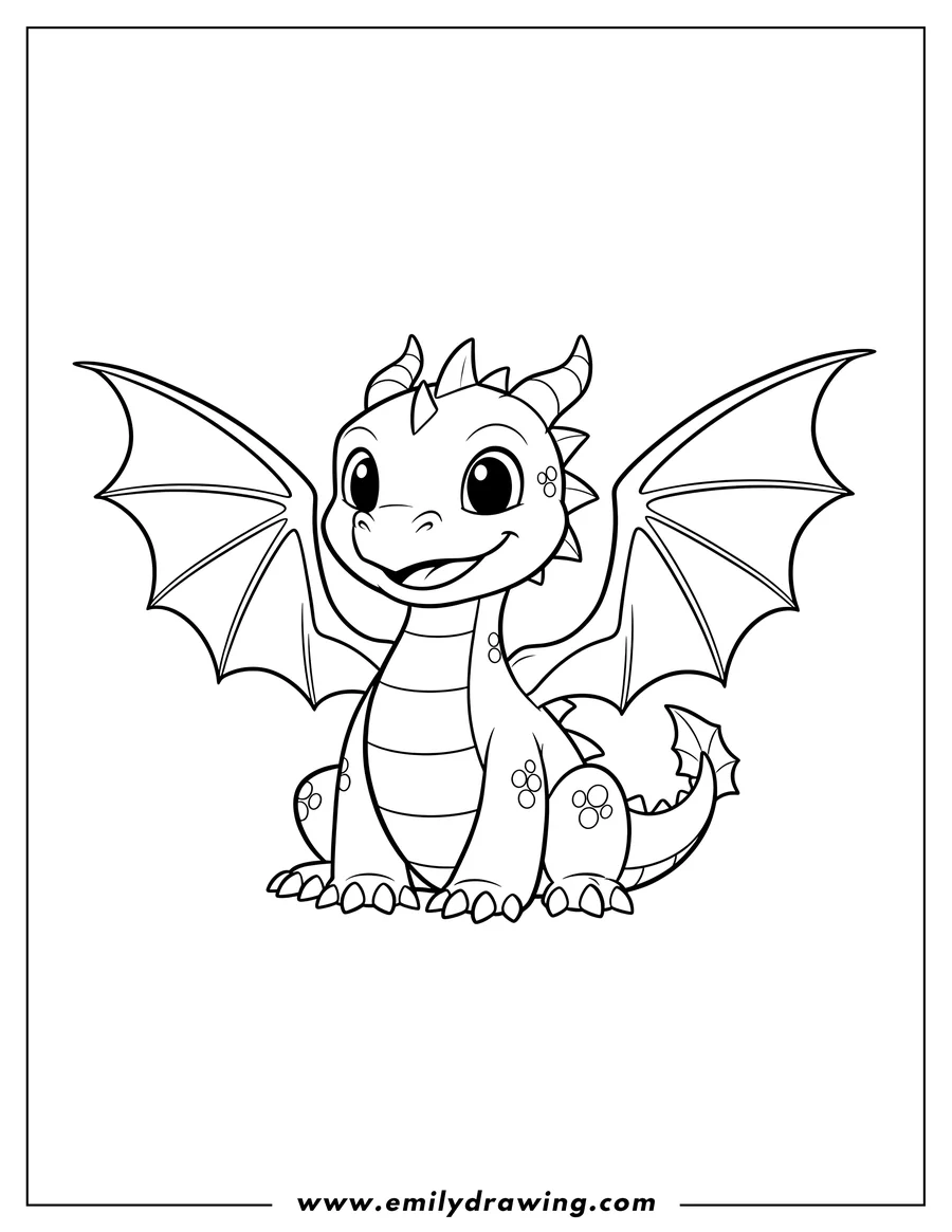 Free to print drawing of cute Spyro Dragon sitting and smiling with wings