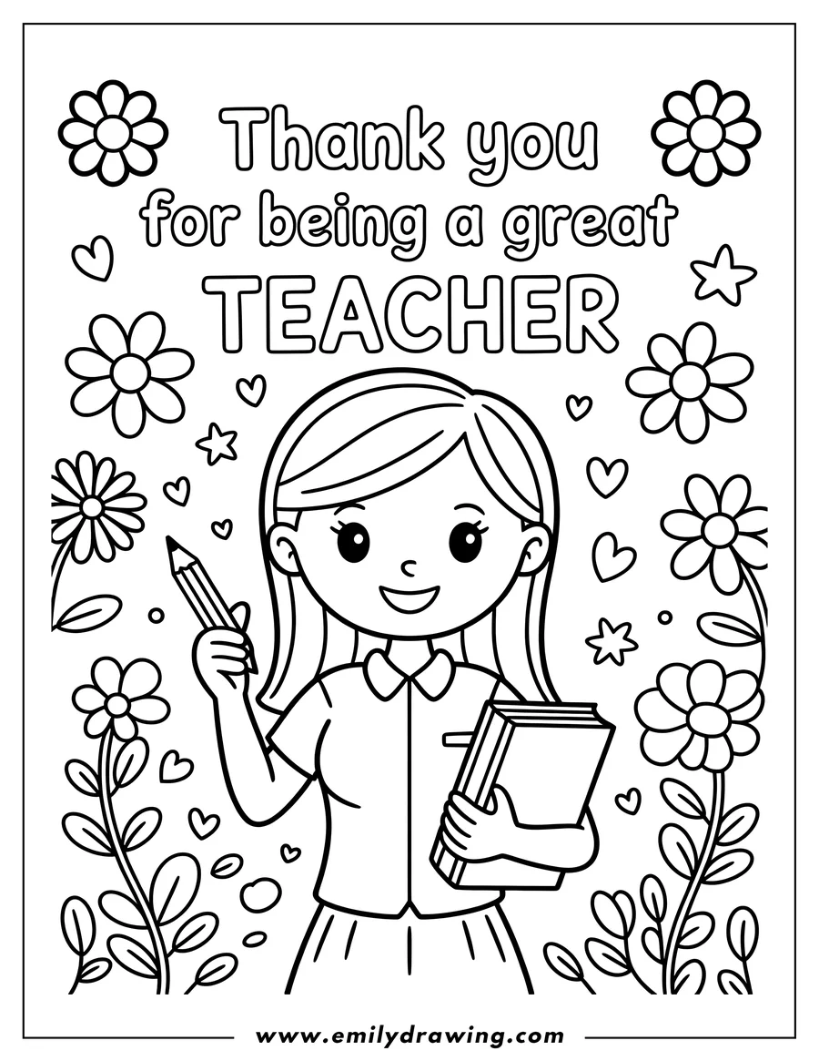 Printable line art of teacher