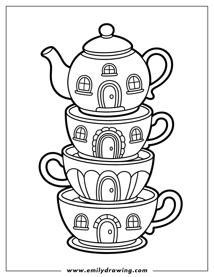 Free printable coloring sheet of teapot House