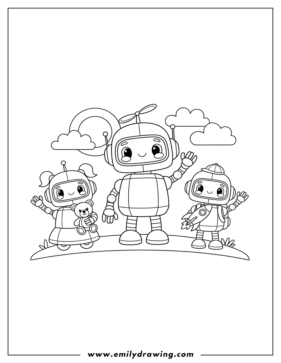 High quality printable cute Toy Robot Preschoolers, waving for coloring