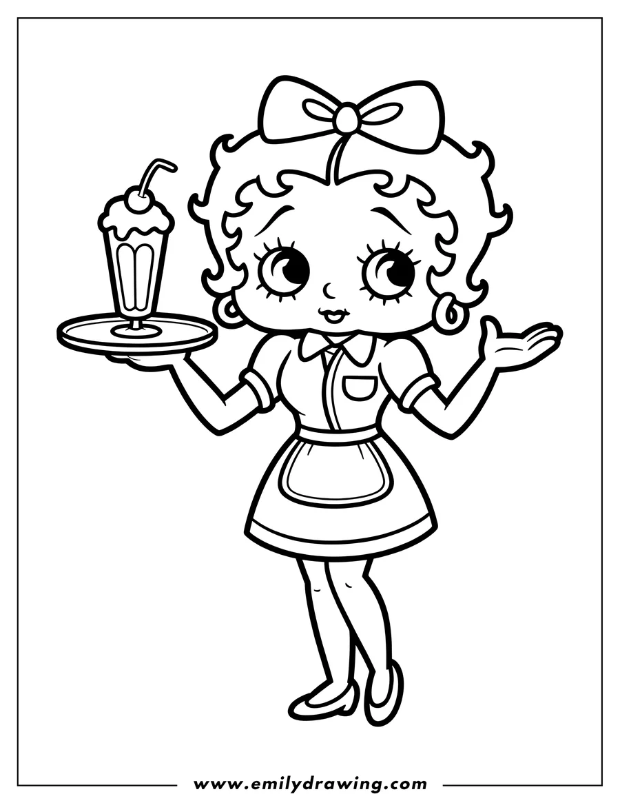 Coloring page of waitress