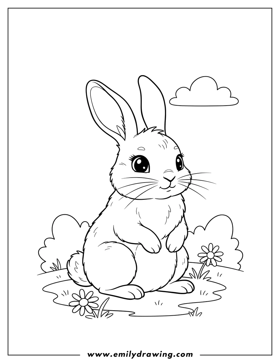 Free printable coloring sheet of cute Wild Rabbit sitting