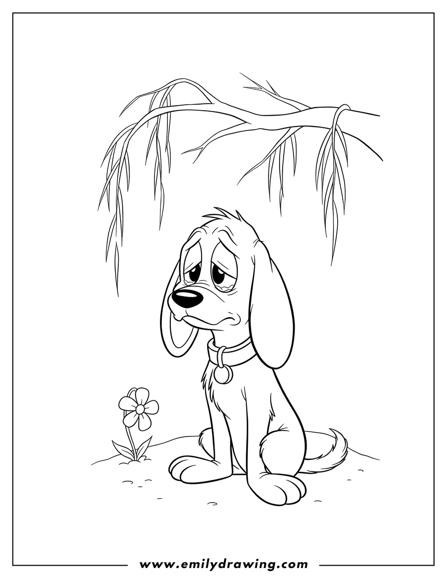 High quality printable willoughby Dog From Looney Tunes standing with a sad expression To Color for coloring