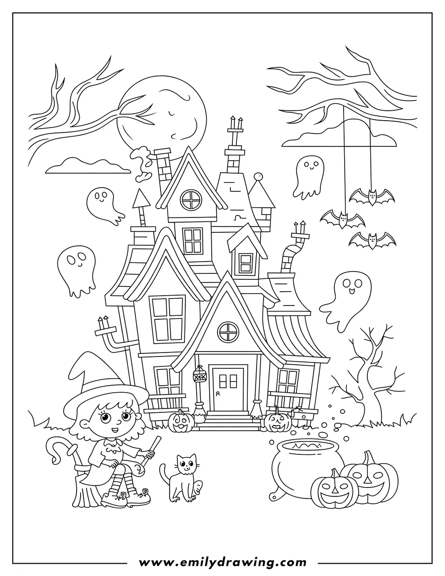 Coloring page for kids: witch