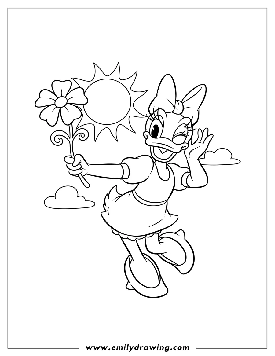 Coloring page for kids: daisy Duck Outline Preschoolers, striking a playful pose