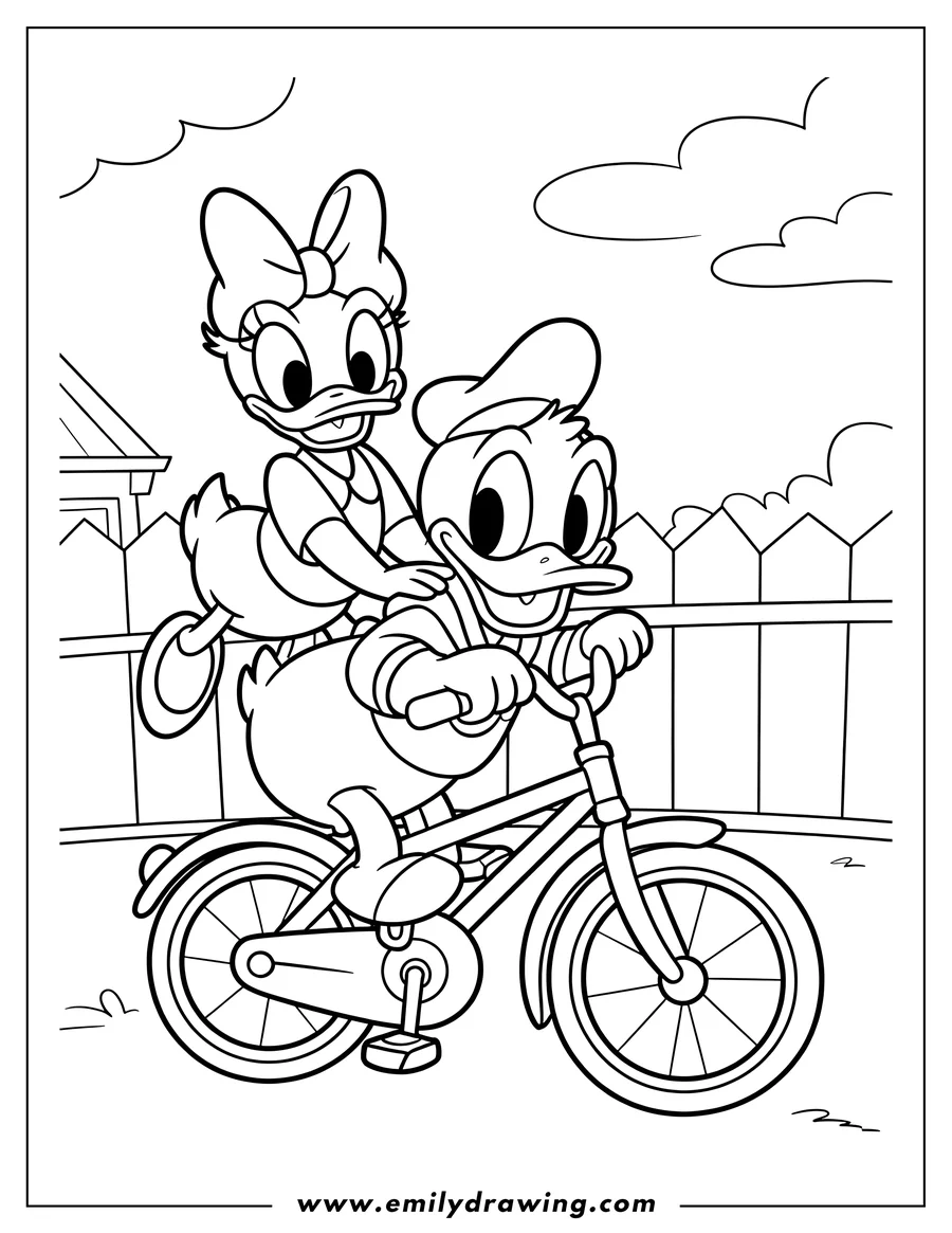 Black and white line art of donald Duck