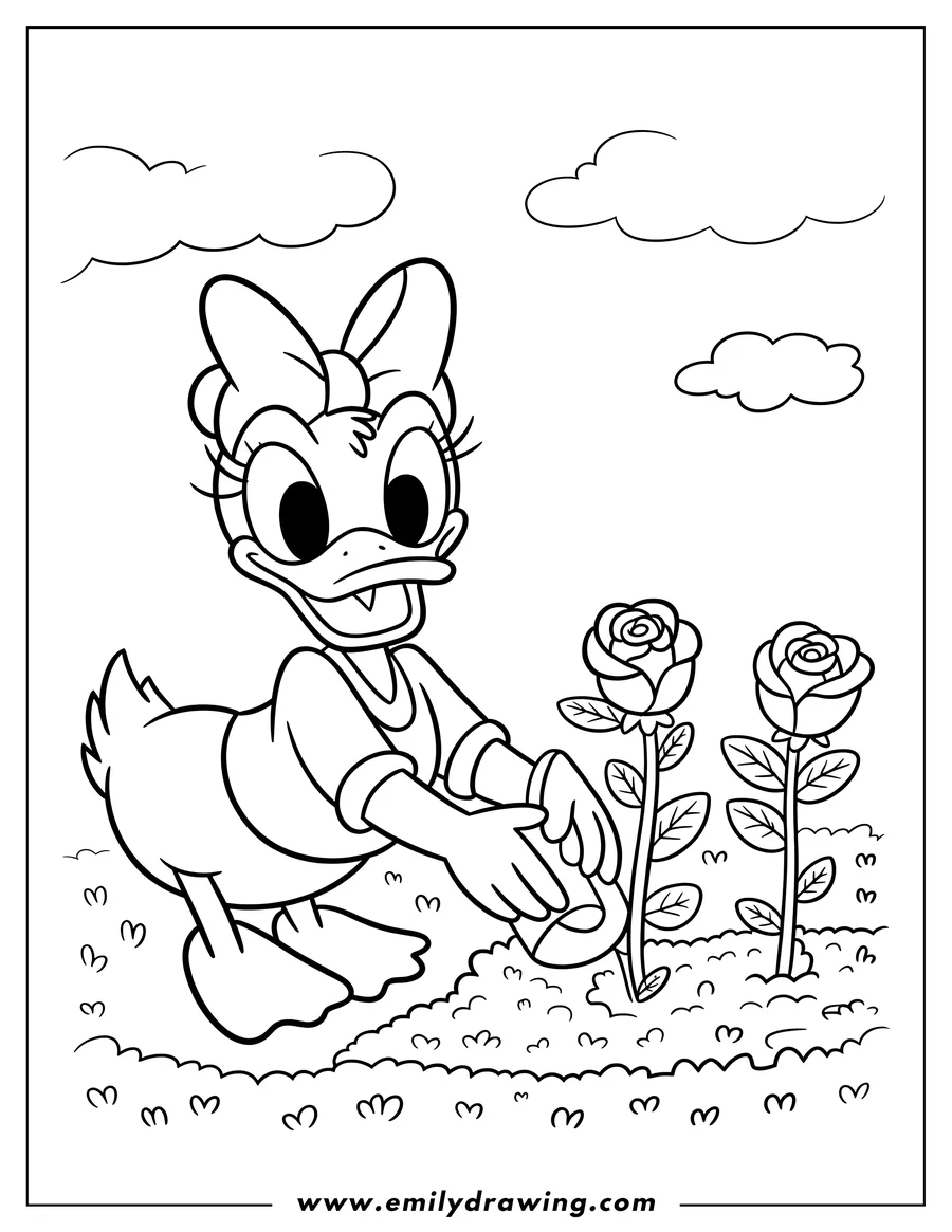 Clean line drawing: daisy Duck