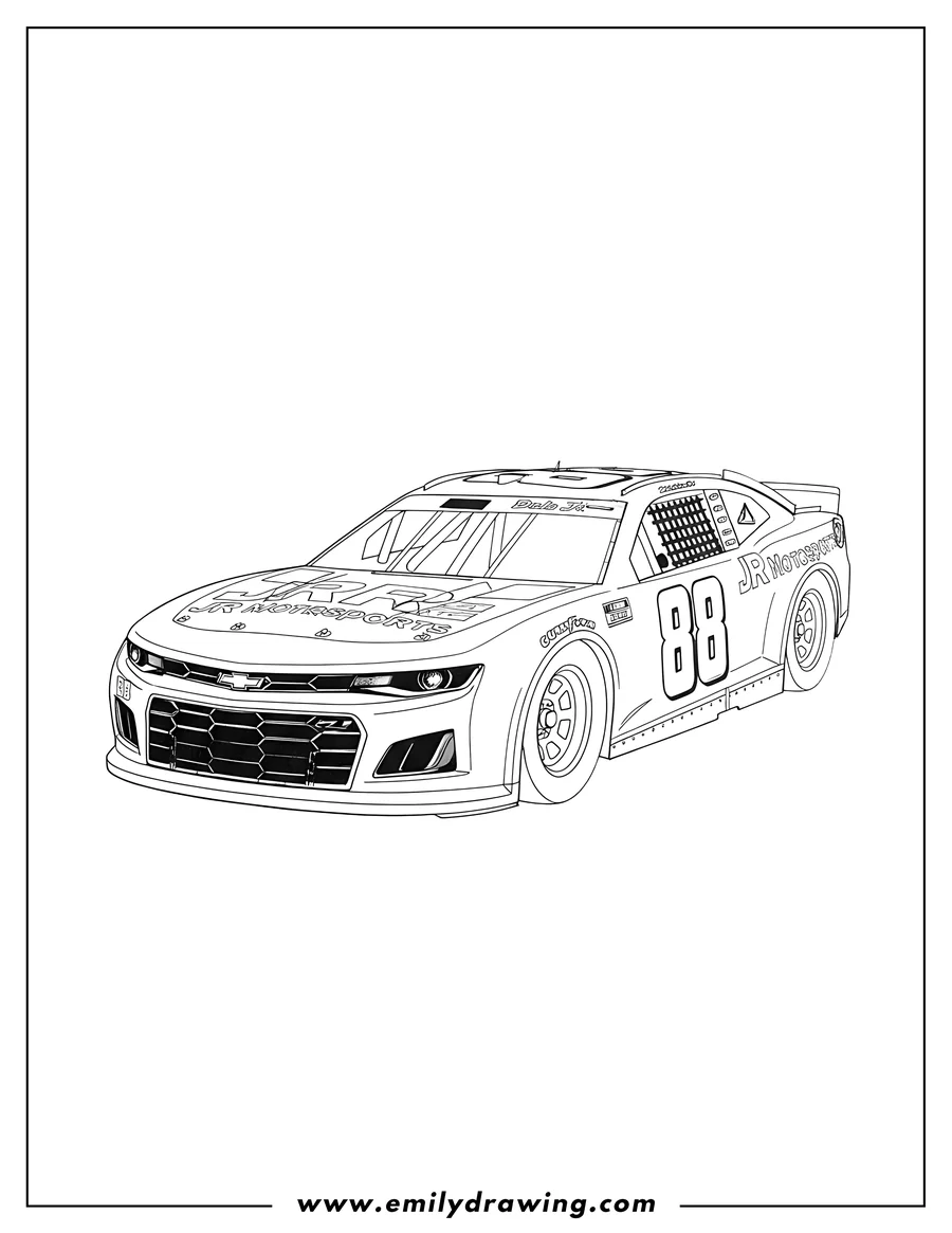Vector style outline of dale Jr Chevrolet Camaro Nascar #88 JR Motorsports