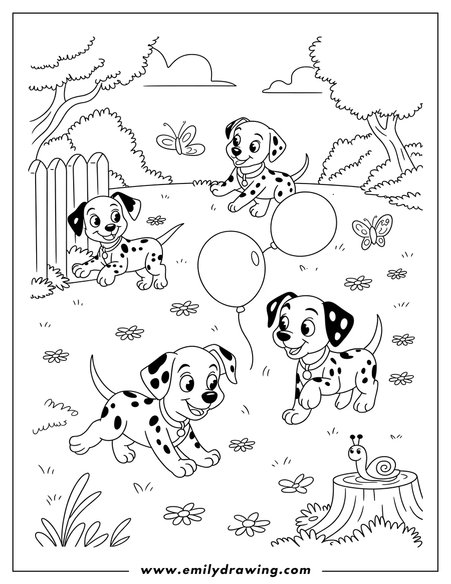 Printable coloring page of dalmatian Puppy 1