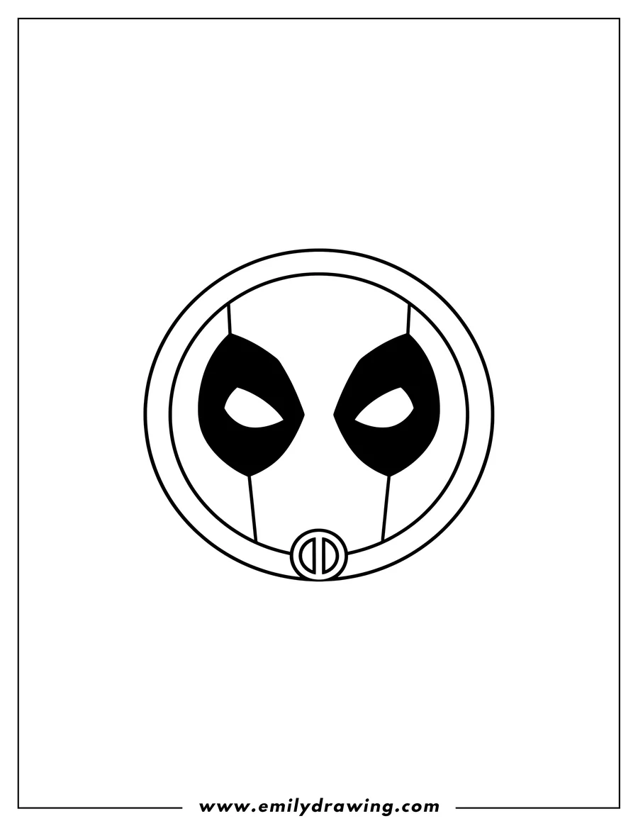 Printable line art of deadpool Logo, circular with white eyes