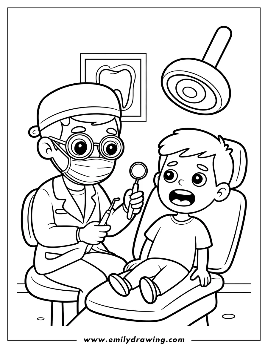 PDF style coloring page: dentist