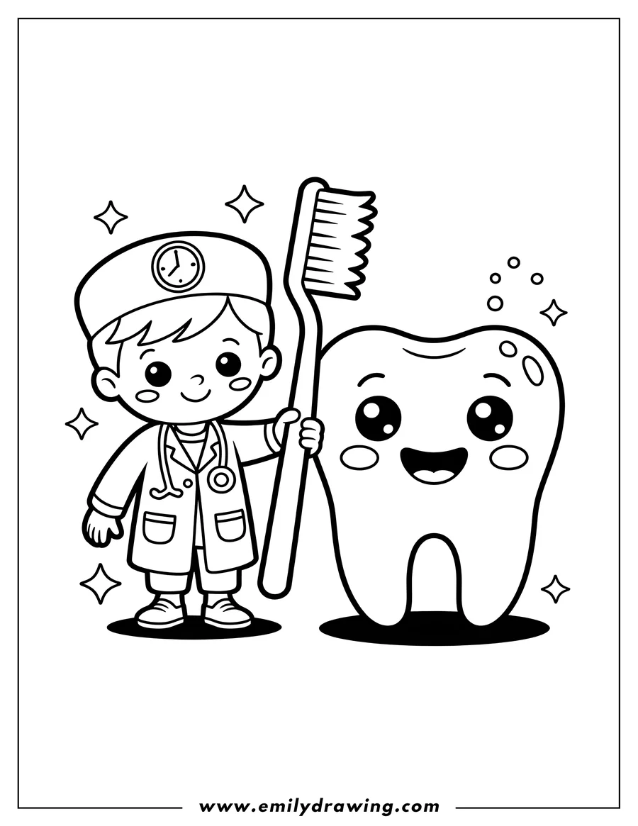 Doodle style coloring picture of dentist
