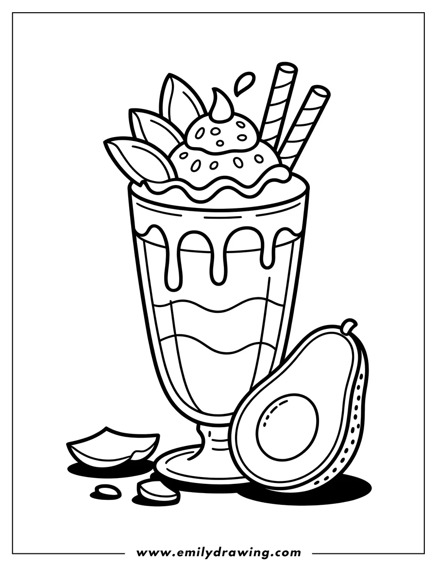 Full page coloring image of avocado Smoothie