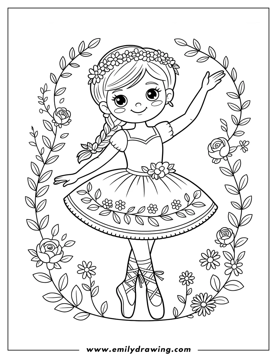 High quality printable ballerina for coloring