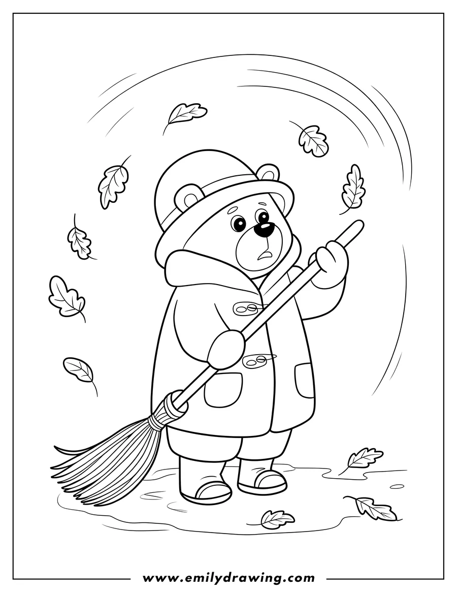 Full page coloring image of bear