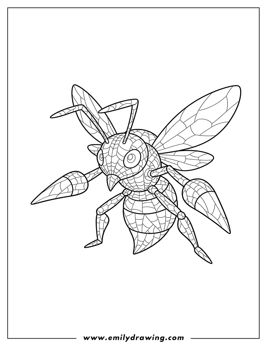 Vector style outline of beedrill in an alert pose with sharp stingers and web-like patterns