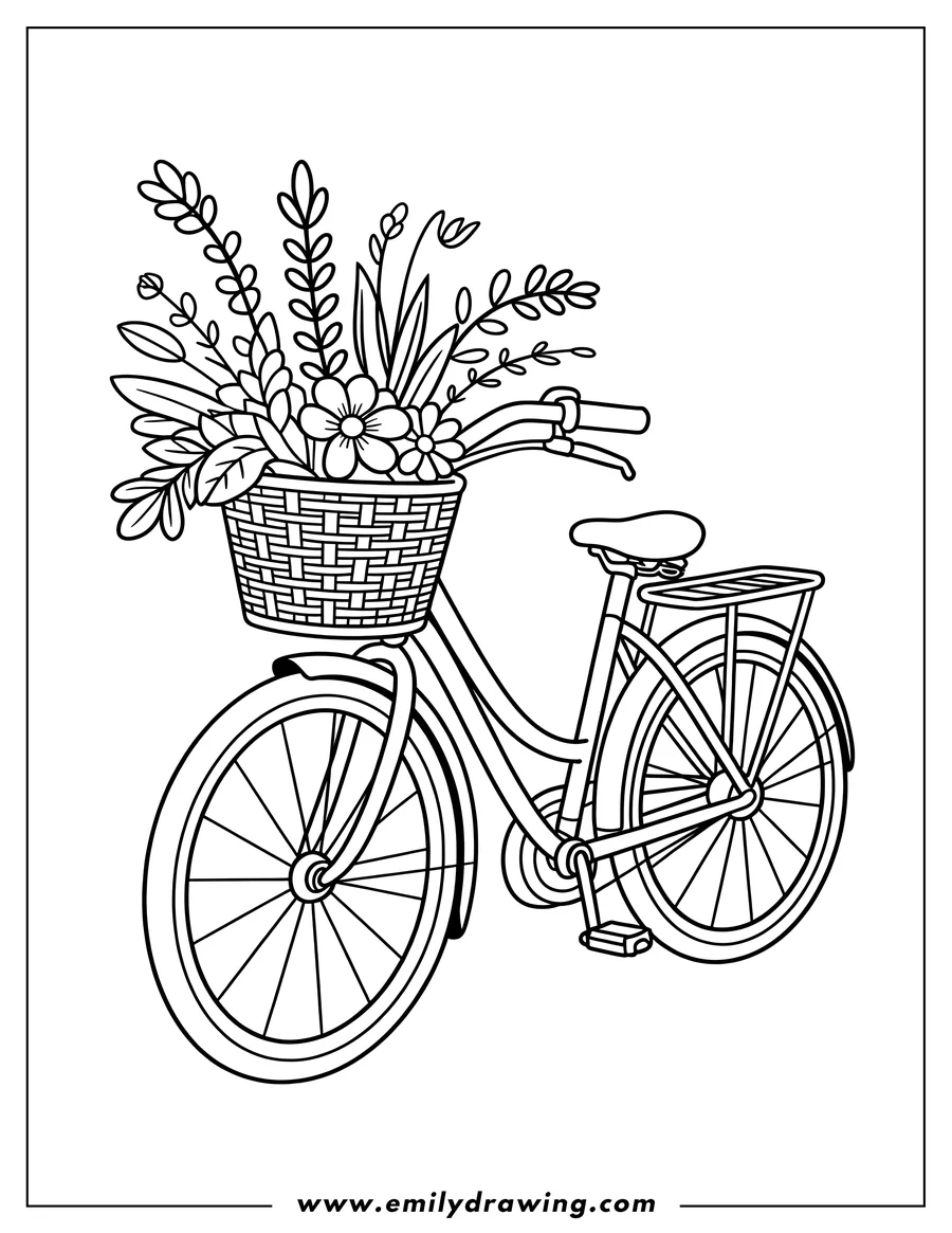 Black and white line art of bicycle
