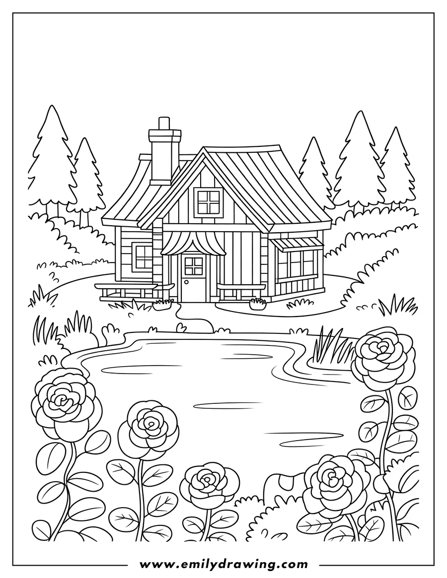 Printable coloring page of cabin