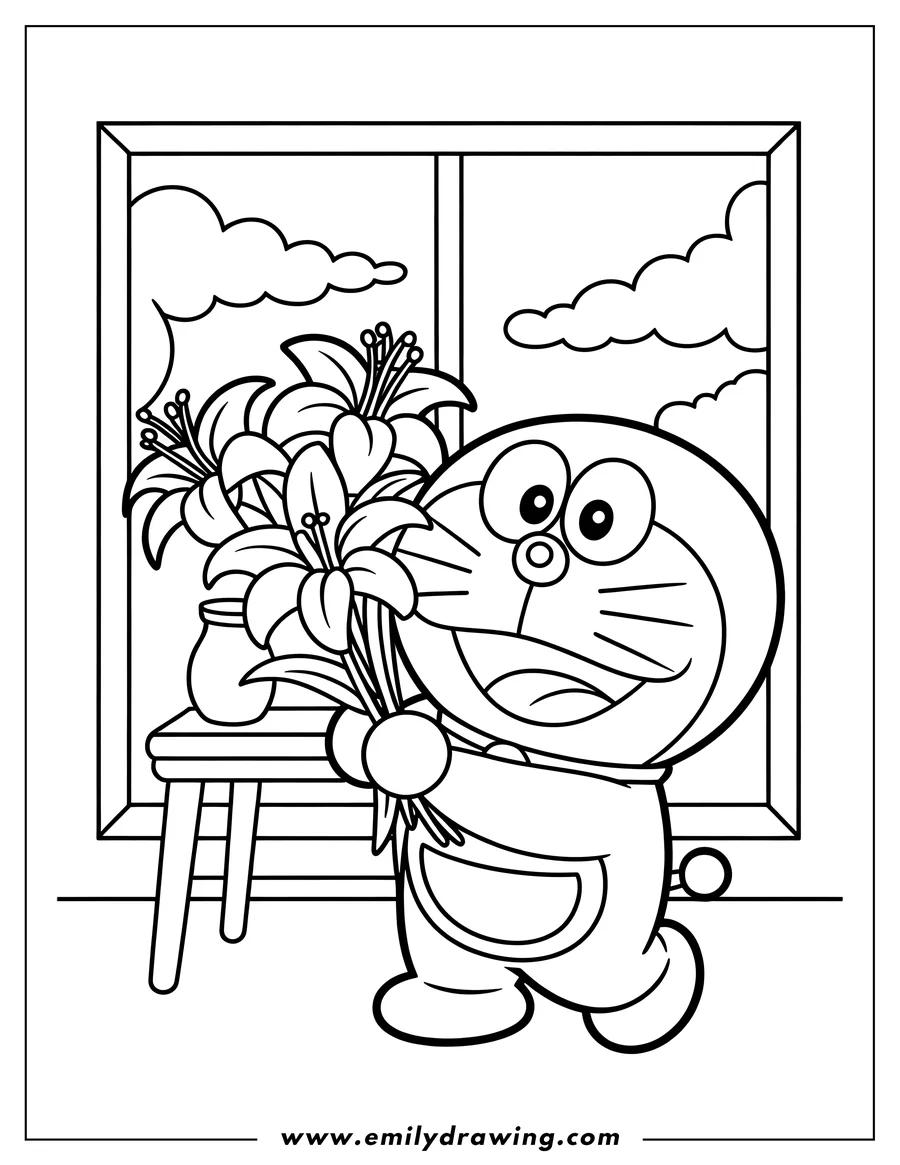 Coloring sheet featuring doraemon