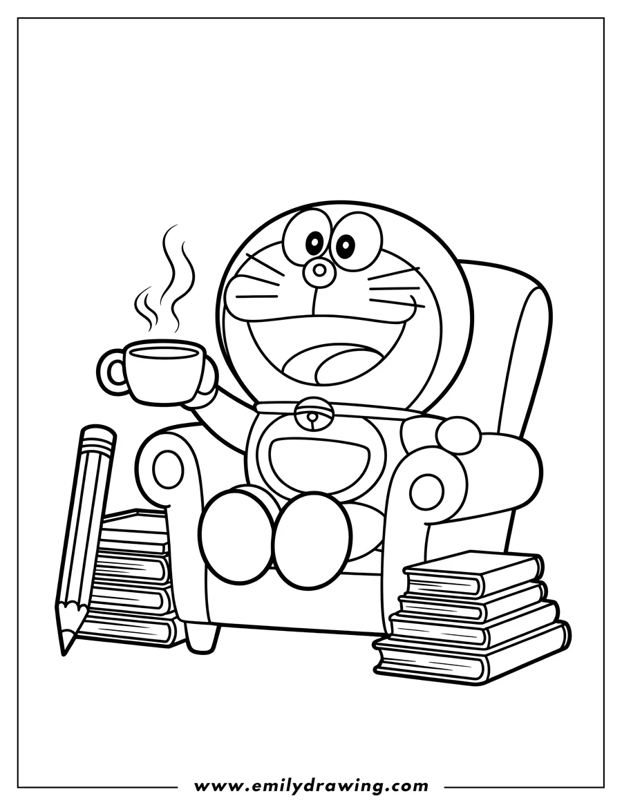 PDF style coloring page: doraemon