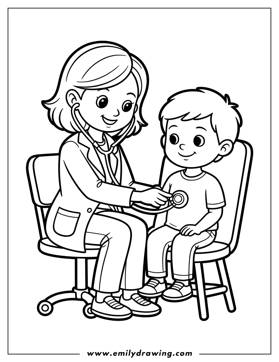 Full page coloring image of doctor