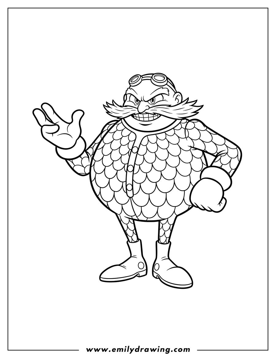 Simple sketch of doctor Ivo Eggman Robotnik Scaled standing, one hand gesturing, the other on his hip to color