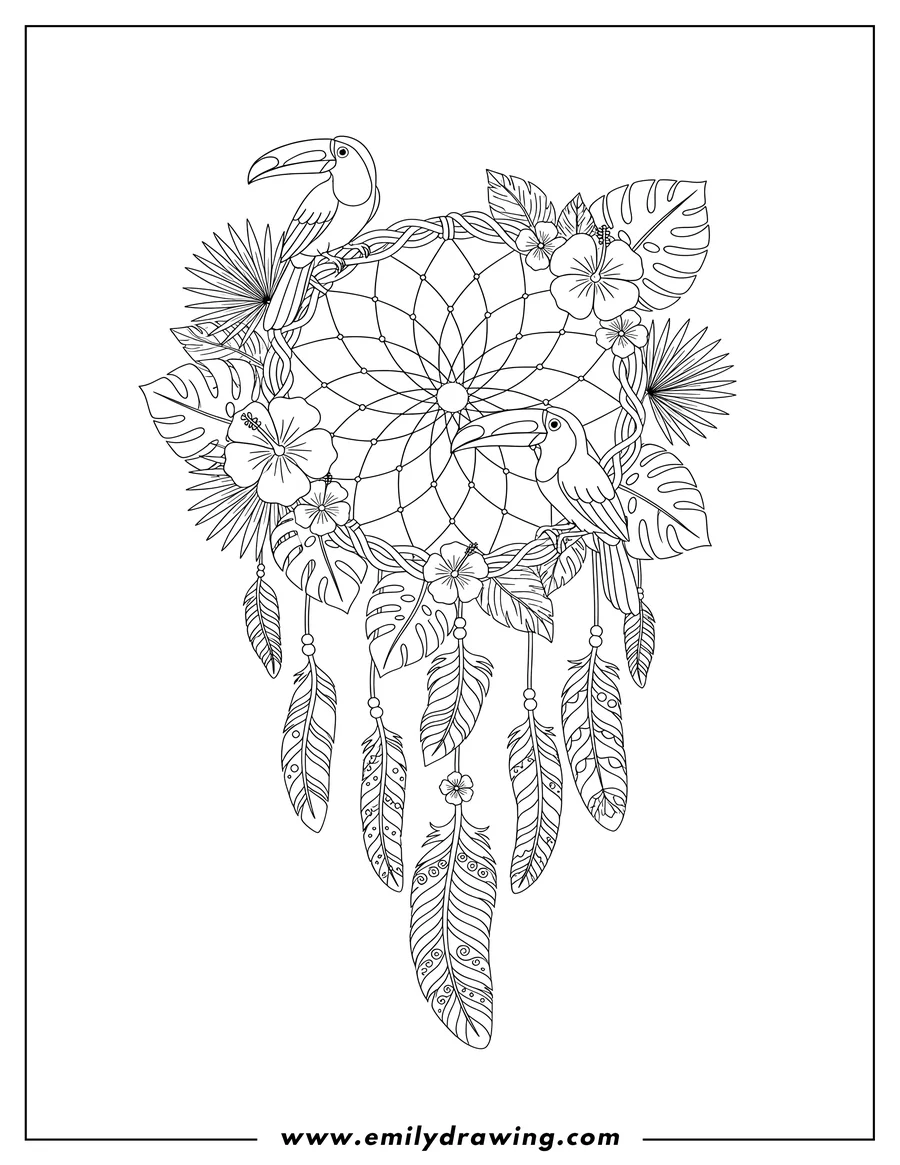 Doodle style coloring picture of dreamcatcher Hoop