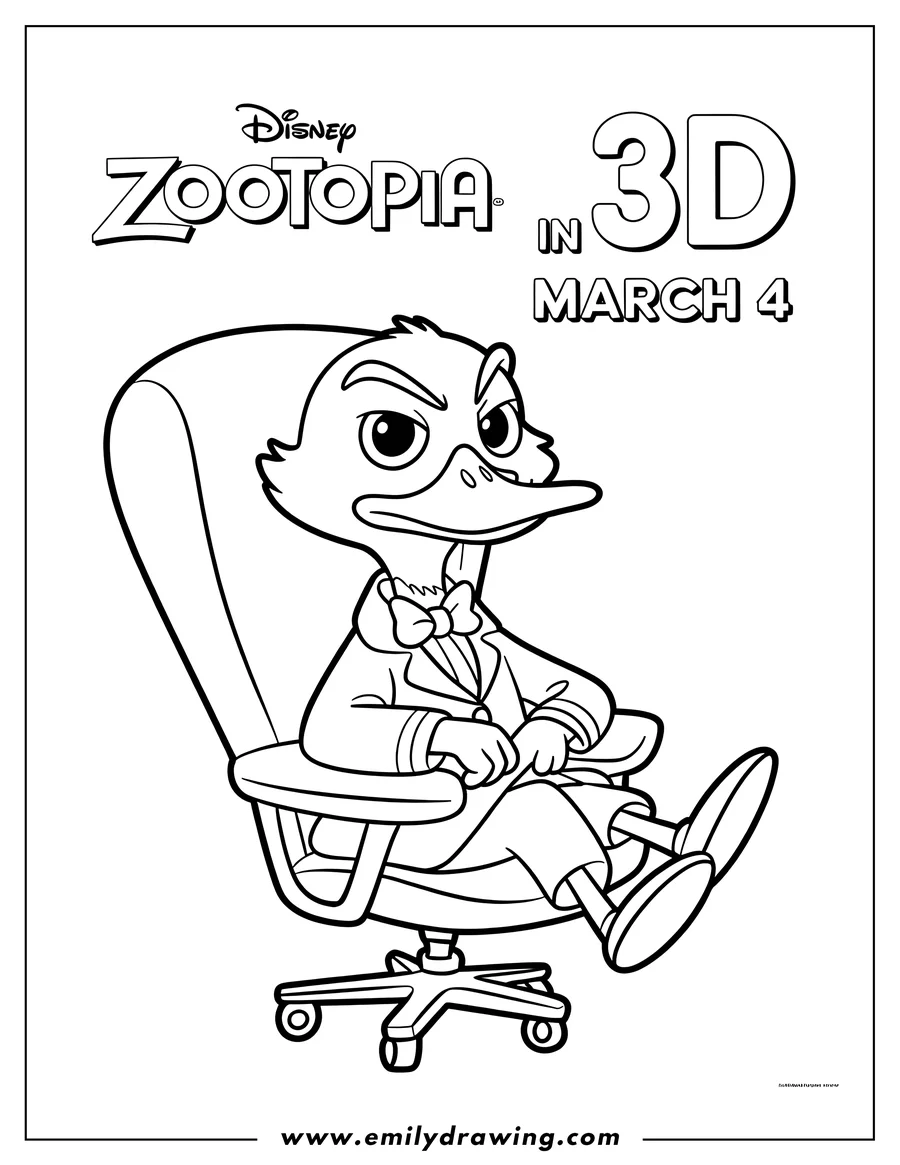 Printable line art of duck Character