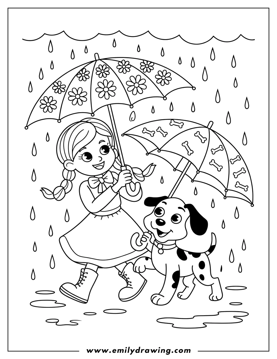 Full page coloring image of girl