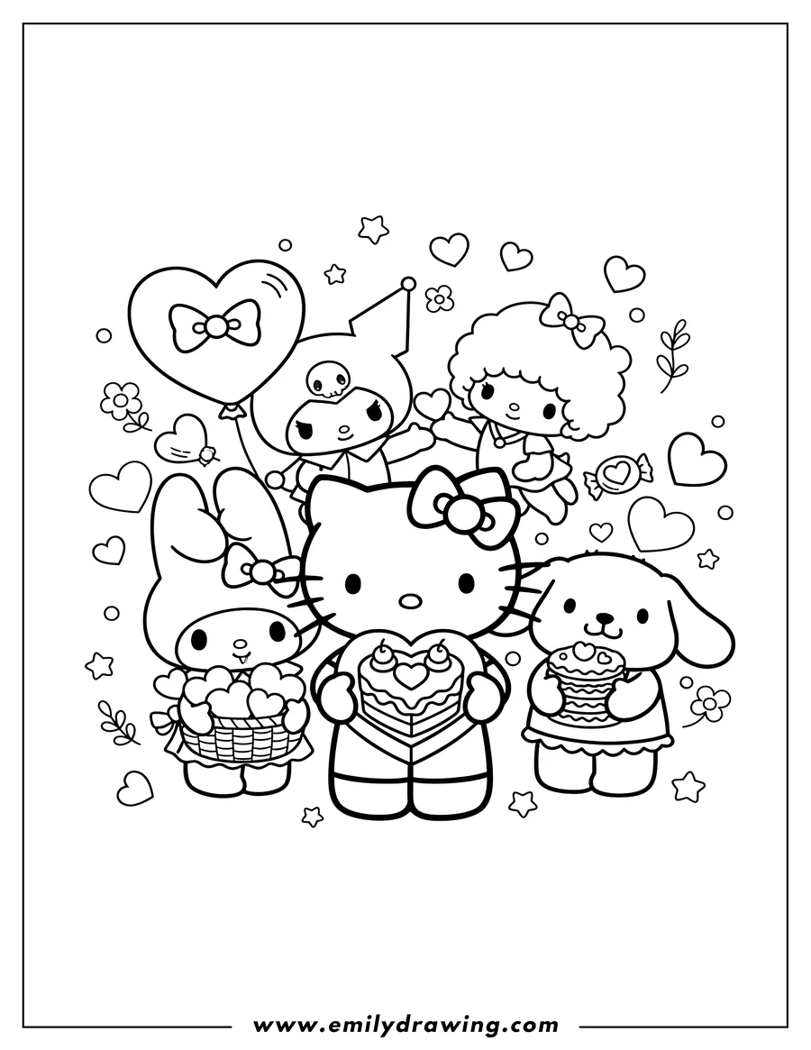 PDF style coloring page: hello Kitty