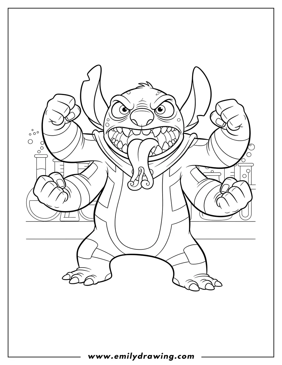 Printable coloring page of jumba Jookiba alien, angry with tongue sticking out