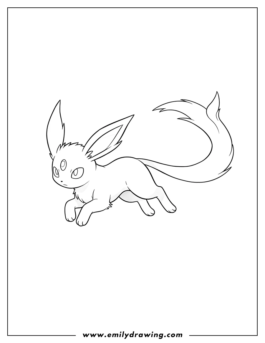 Downloadable coloring page of leaping Espeon With Long Tail