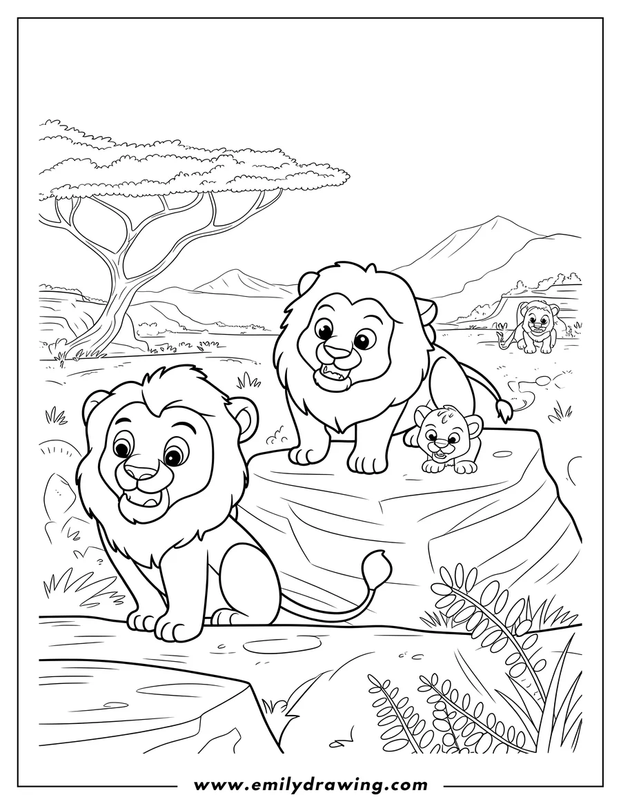 Coloring page for kids: lion