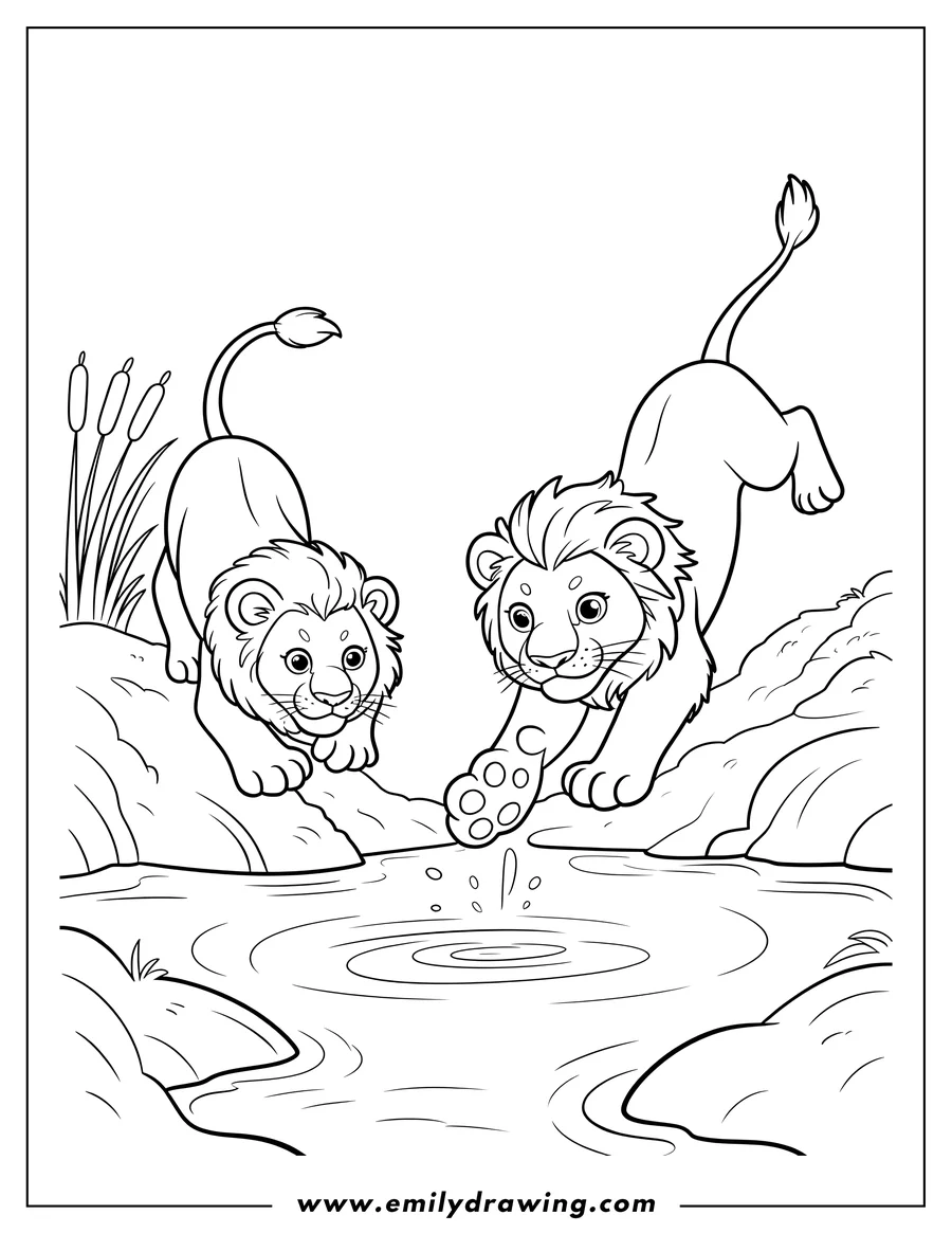 Clean line drawing: lion