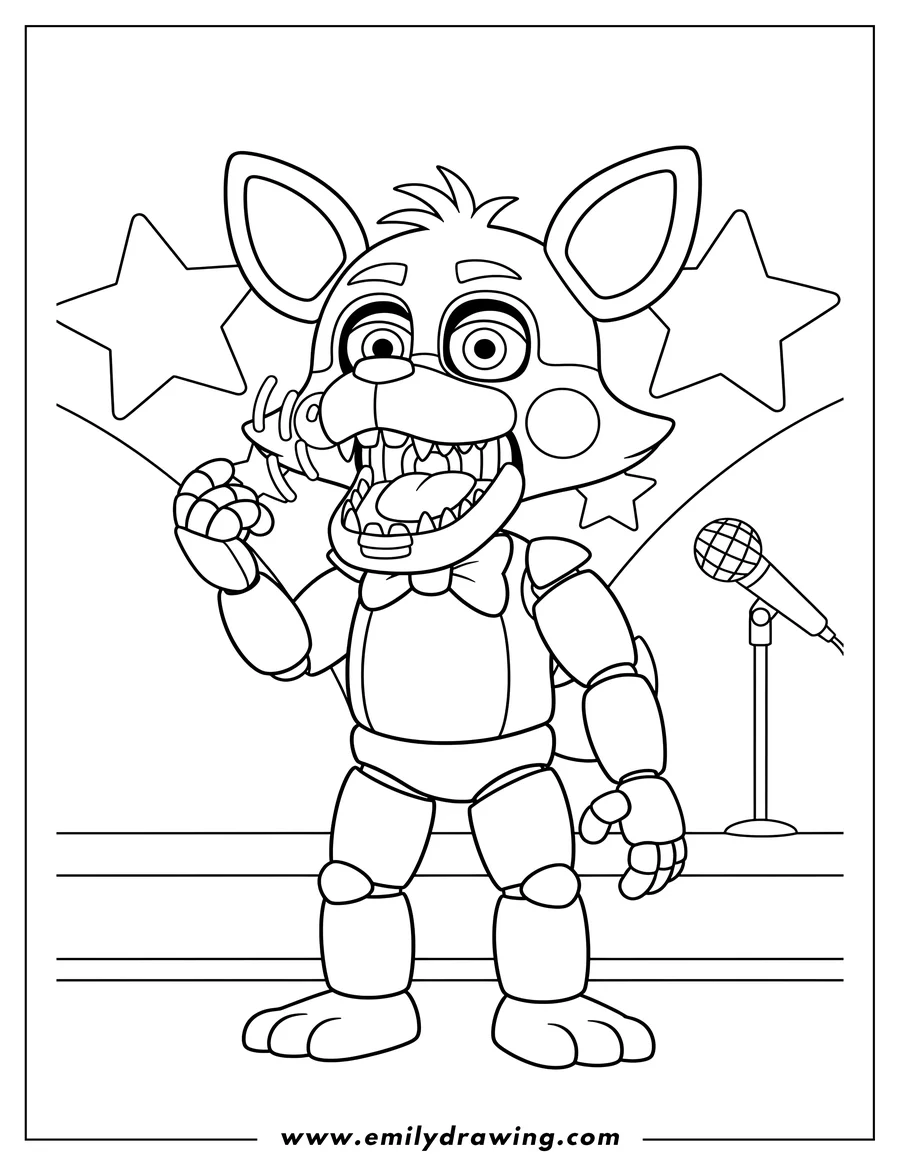 Coloring page of detailed Lolbit singing with an open mouth
